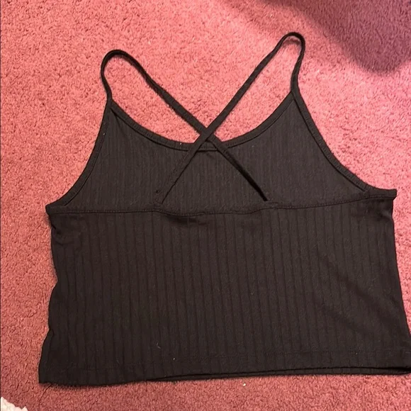 Black Ribbed Crop Top - Picture 3 of 3